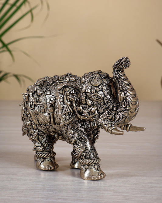 Brass Superfine Elephant Radha Krishna Design – Fully Engraved Masterpiece 5.5"