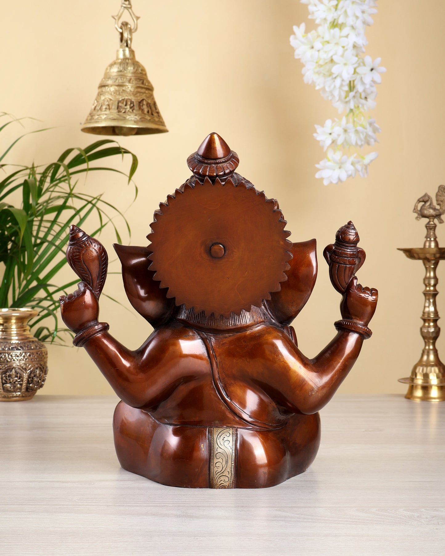 Brass Ganesha Statue – Sharp Features in a glossy dual Finish 13 inch