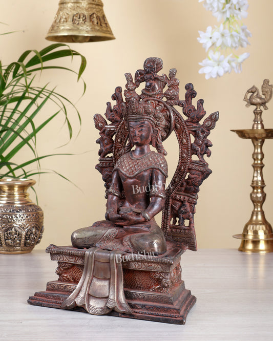 Nepalese Maitreya Buddha Statue – Super Red Silver Antique Tone | 11.5 Inch Future Buddha Décor