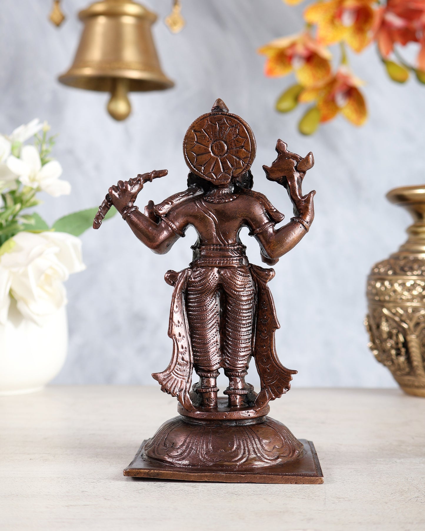Pure Copper Bhadra Narasimha Statue – Four-Armed Standing Vishnu Avatar Idol 6 inch