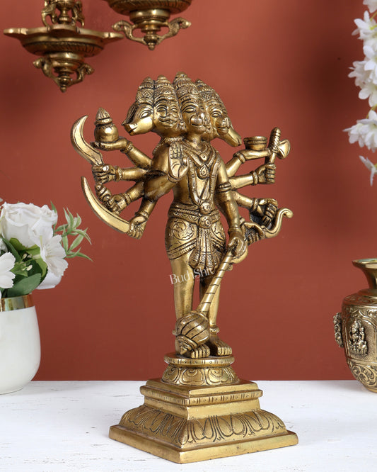 Pure Brass Panchmukhi Hanuman Standing Idol 11"