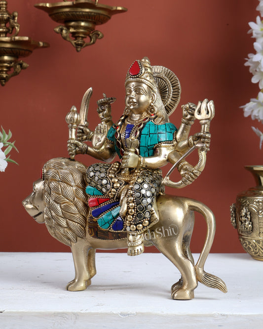 Brass Superfine Durga ma statue 8.5" stonework