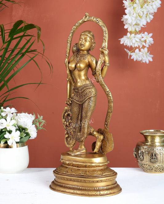 Pure Brass Apsara Lady Statue – Ajanta Inspired, 16.5 Inch
