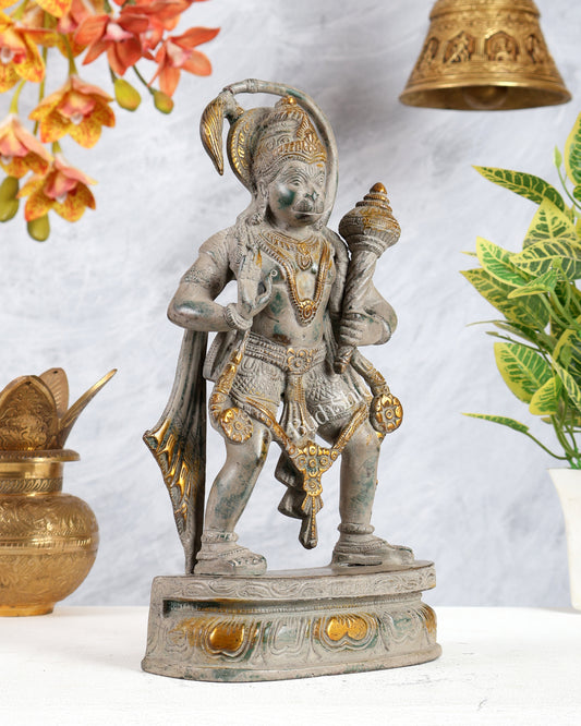 Pure Brass Standing Lord Hanuman Statue sand finish 11 inch