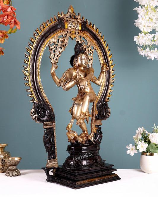 Brass Nataraja Statue with temple arch - 26 Inch three tone