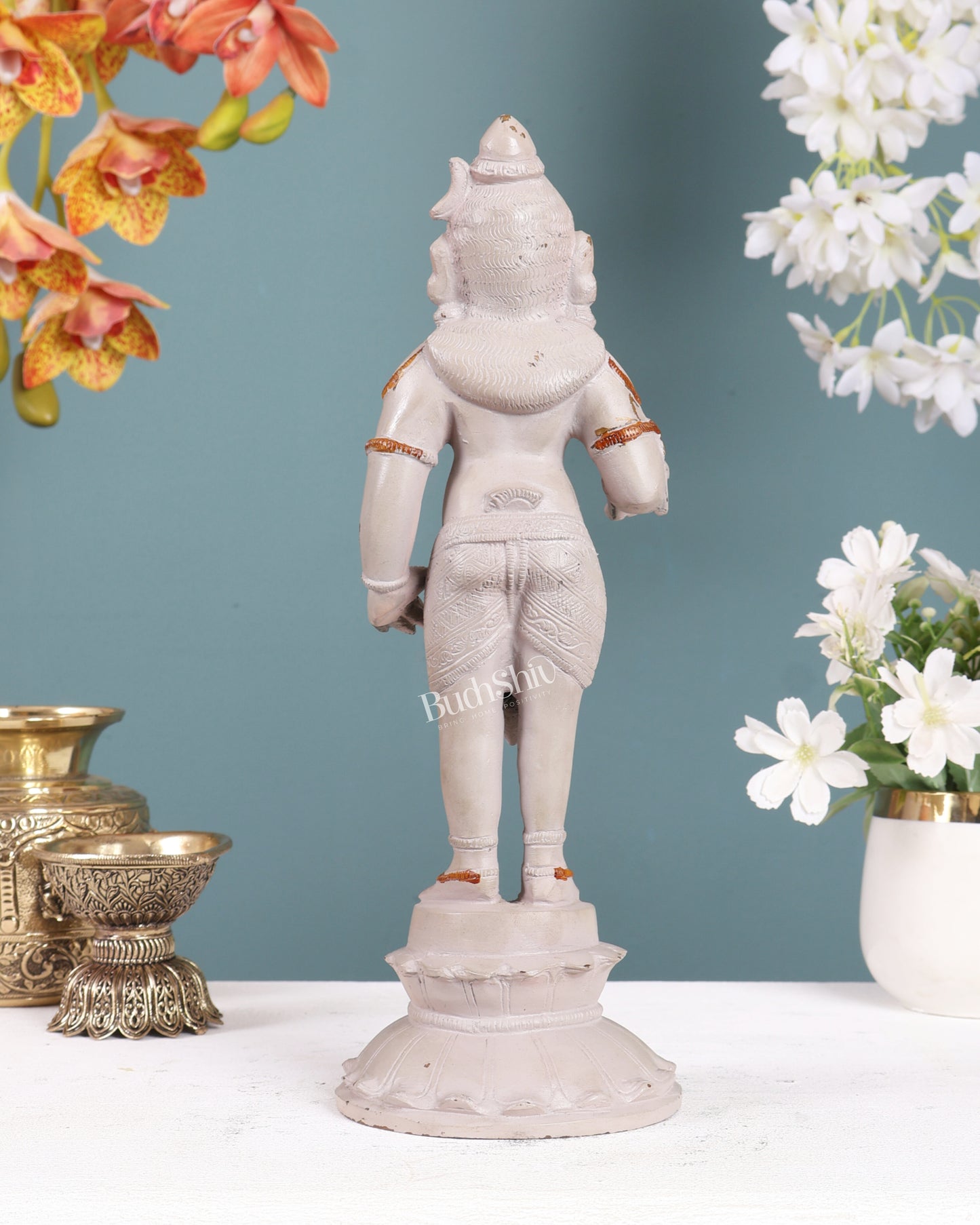 Enchanting Brass Superfine Standing Laddu Gopala Statue - 12 inch with vintage white tone