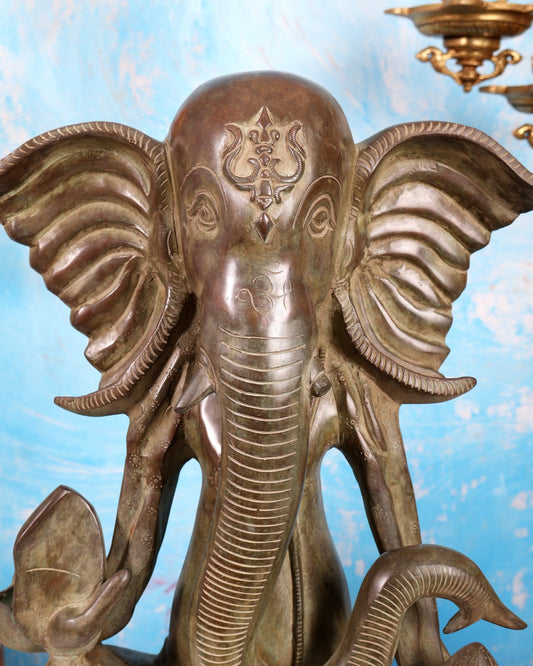Abstract Modern Ganesha Statue – 19.5 Inch Vintage Patina Brass Statement Artifact - Budhshiv.com