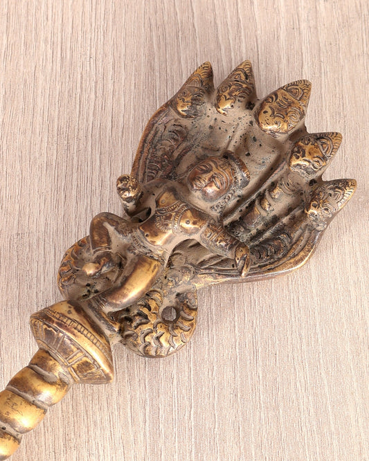 Antique Brass Krishna Kaliya Naag Havan Spoon – Kirtimukha Yagna Ladle - Budhshiv.com