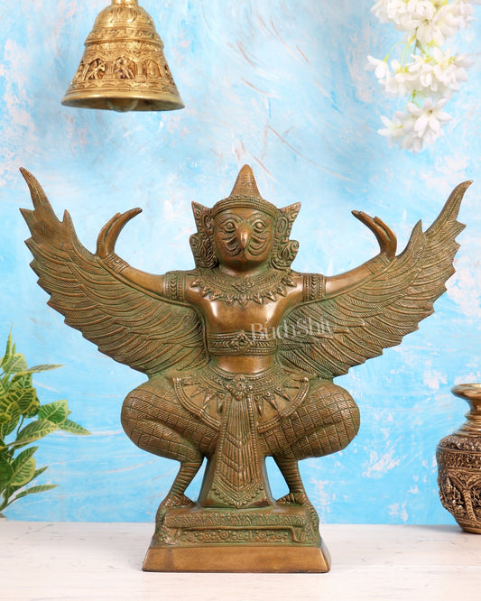 Antique Pure Brass Garuda with Open Wings – 14" green patina tone - Budhshiv.com