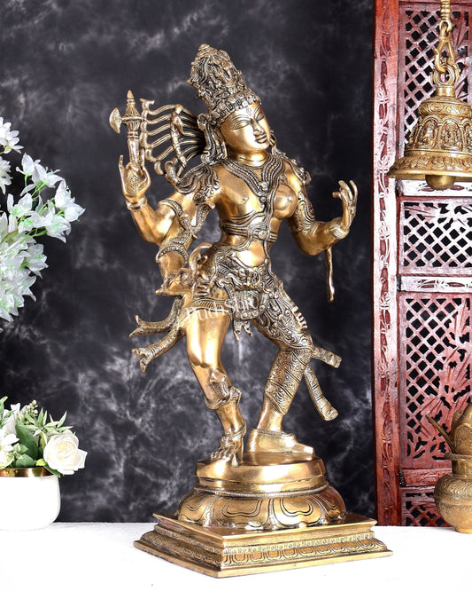 Ardhanarishvara Brass Statue Half shiva half parvati matte gold finish 24 inch Fine - Budhshiv.com