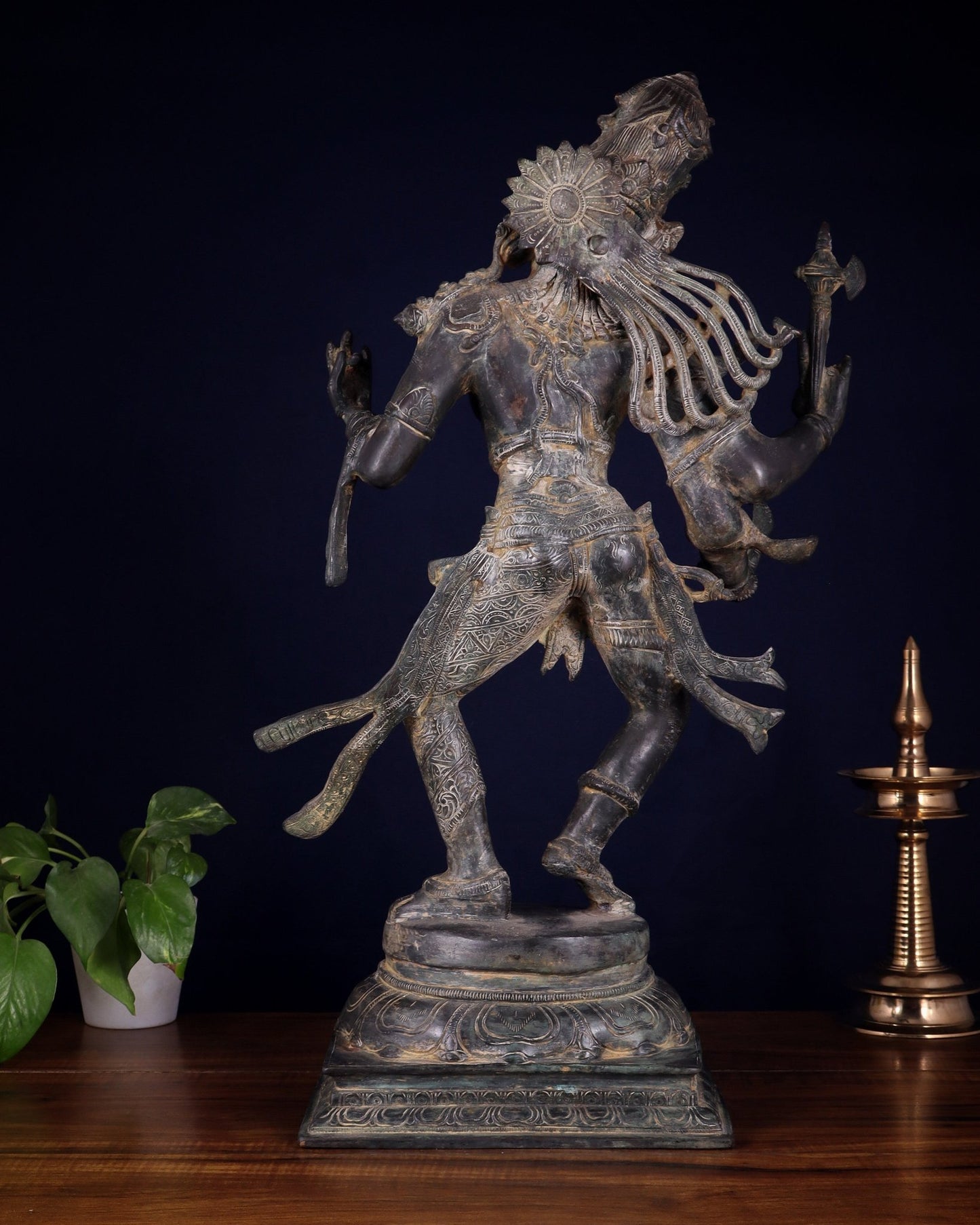 Ardhanarishvara Brass Statue midnight Antique Finish - 24" - Budhshiv.com