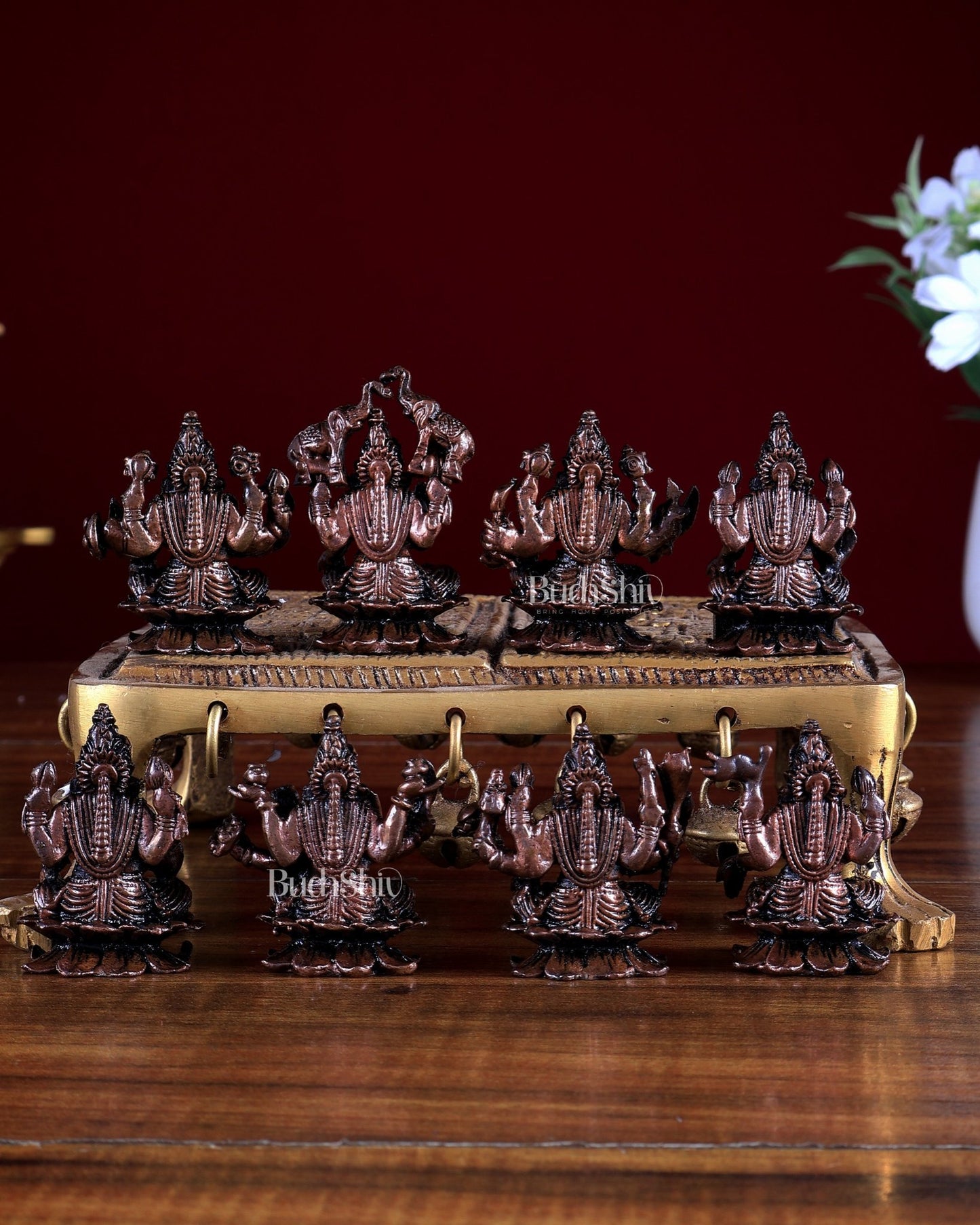 Ashtalakshmi Pure Copper Solid Idol Set | Mini 2 inch statues - Budhshiv.com