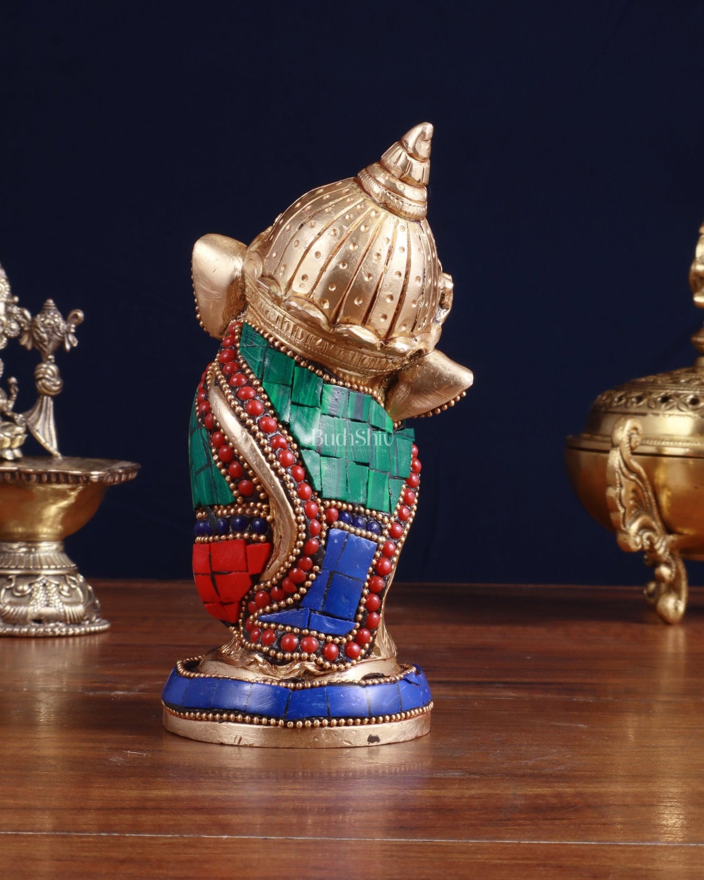 Baby Ganesha Aashirwaad Brass Idol - Perfect for Office Desk, Study Table, Temple - stonework - Budhshiv.com