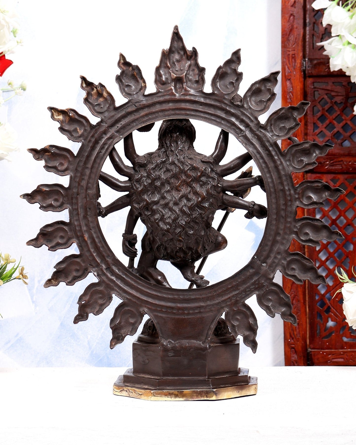 Balinese Bronze Fierce Dancing Kali Sculpture | Shamshana Kali on Skulls | Tantric Powerful Presence - Budhshiv.com