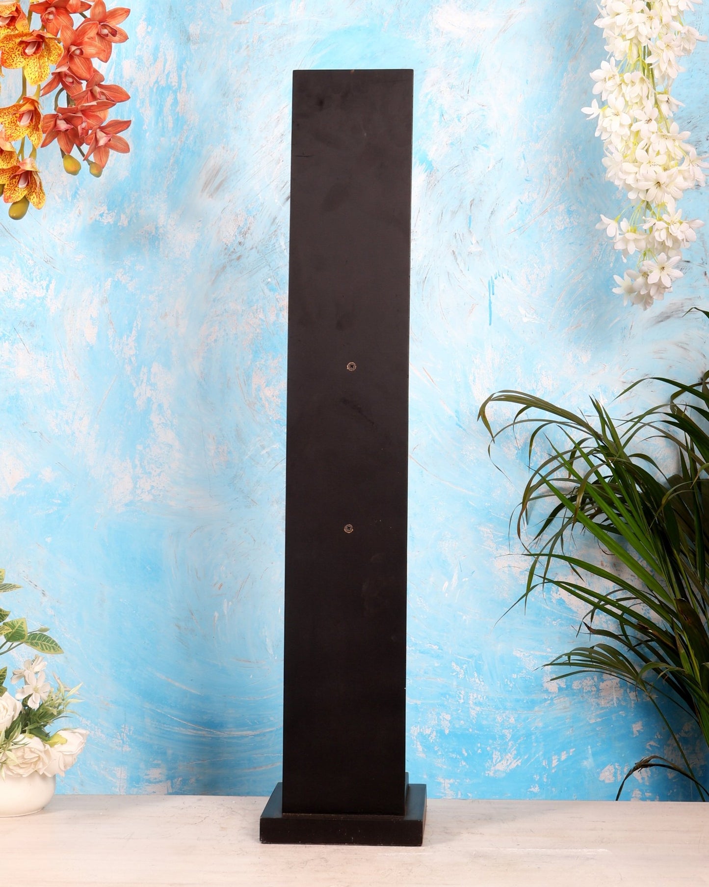 Balinese Wooden Pillar with Triple Bronze Buddha Heads | Luxury Statement Décor Sculpture 32" - Budhshiv.com