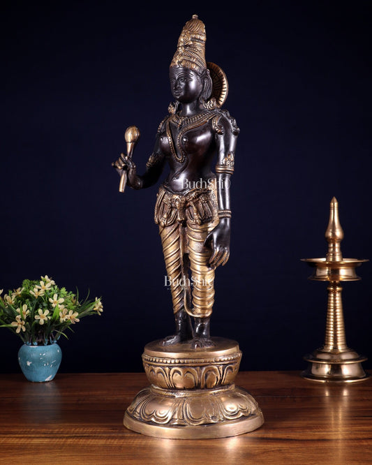 Beautiful Bhoga Shakti Pure Brass Uma Parvati Standing Statue – Black Edition 20 inch - Budhshiv.com