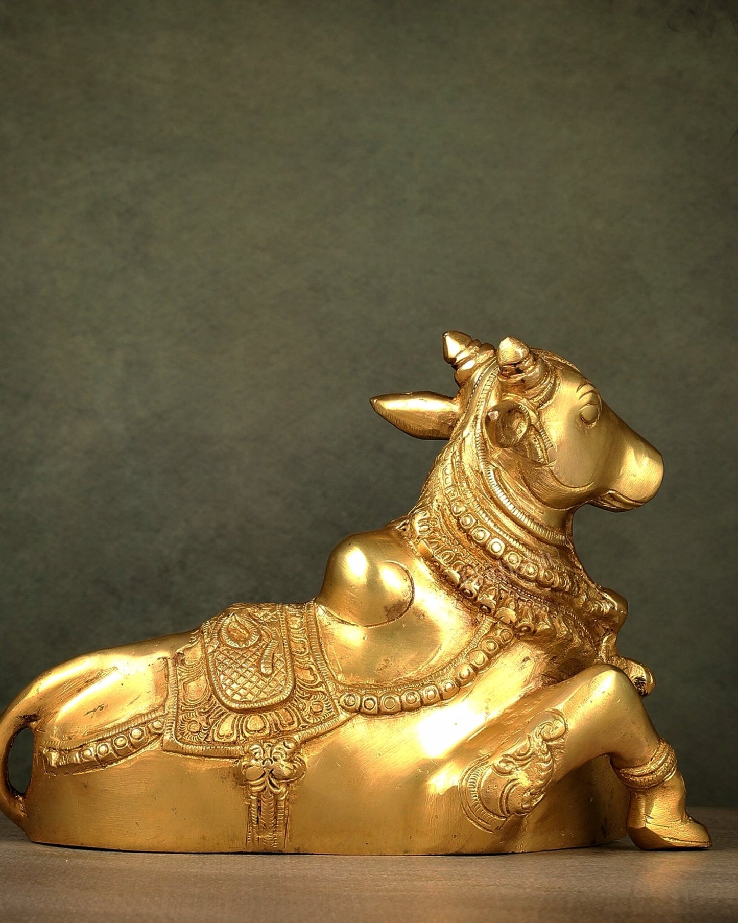 Beautiful Brass Nandi Statue with Intricate Carvings - Budhshiv.com