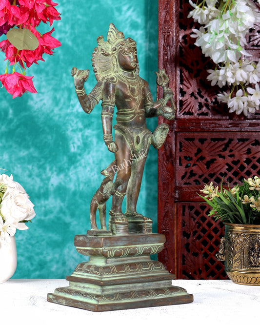 Bhikshasthana Shiva Kaal Bhairava Brass Statue | Height: 14.5 inch Chola Patina - Budhshiv.com