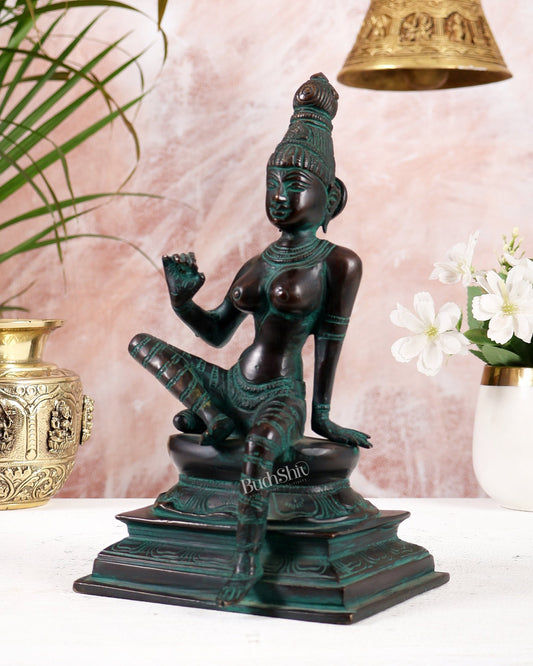 Bhoga Shakti Pure Brass Seated Parvati Idol – 9 Inch antique bronze tone - Budhshiv.com