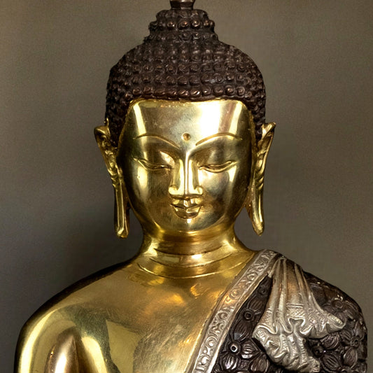 Bhumisparsha Mudra Brass Buddha Three - tone Idol | Rare 13" - Budhshiv.com
