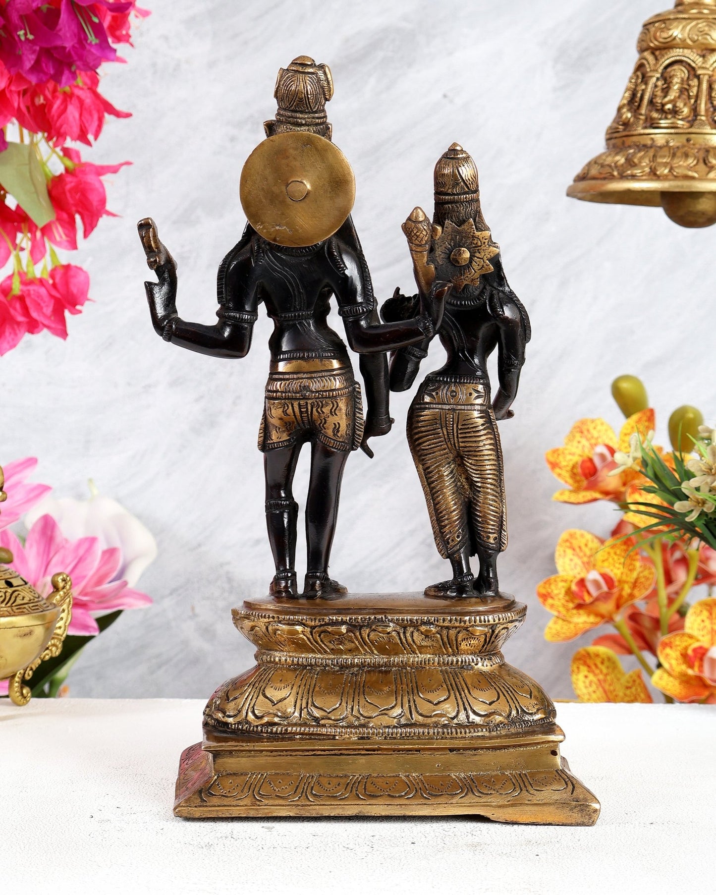 Black Finish Brass Shiva Parvati Standing Idol – Divine Harmony & Eternal Union Sculpture - Budhshiv.com