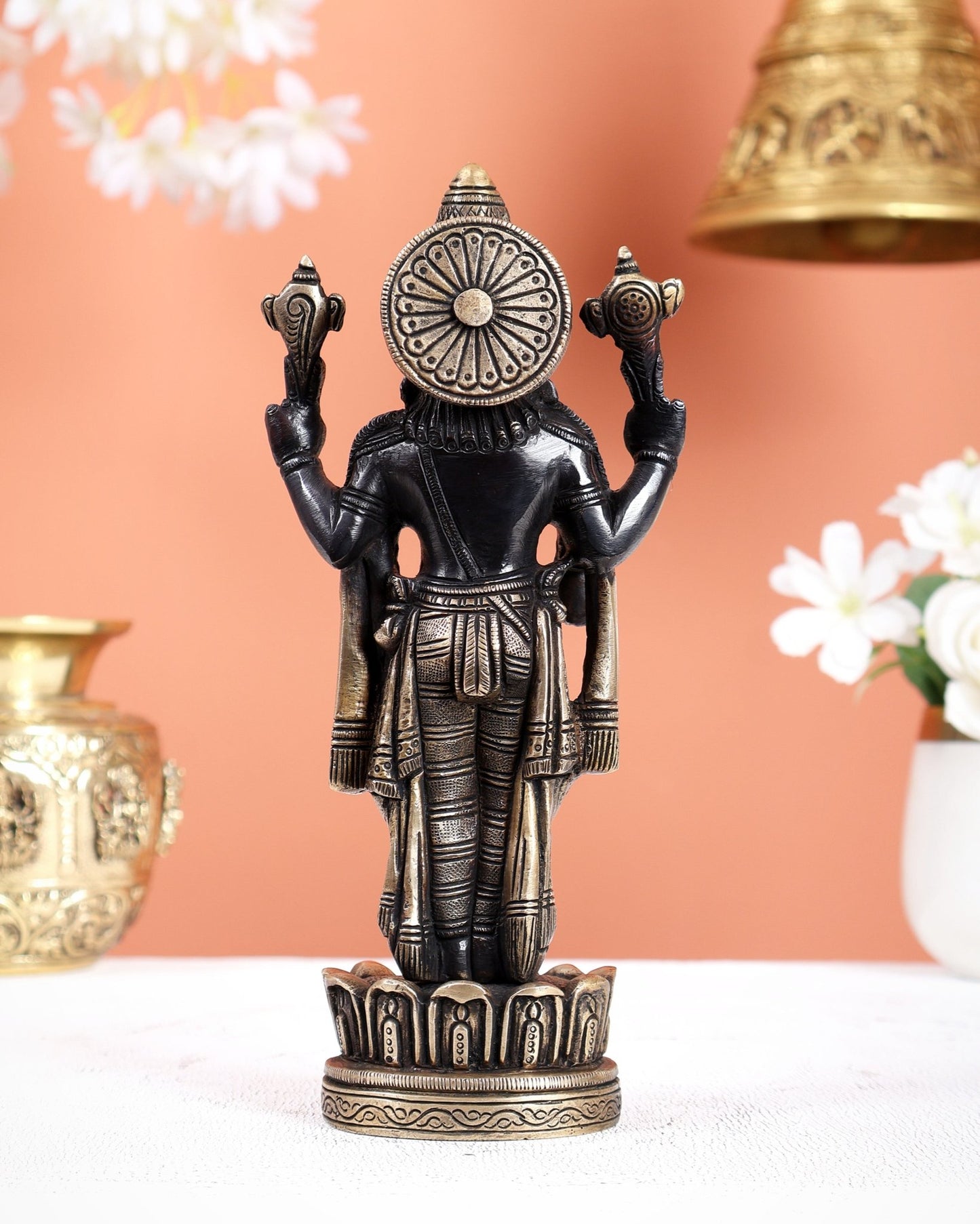 Black Finish Brass Tirupati Balaji Statue – Divine Lord Venkateswara Idol (8 Inches) - Budhshiv.com