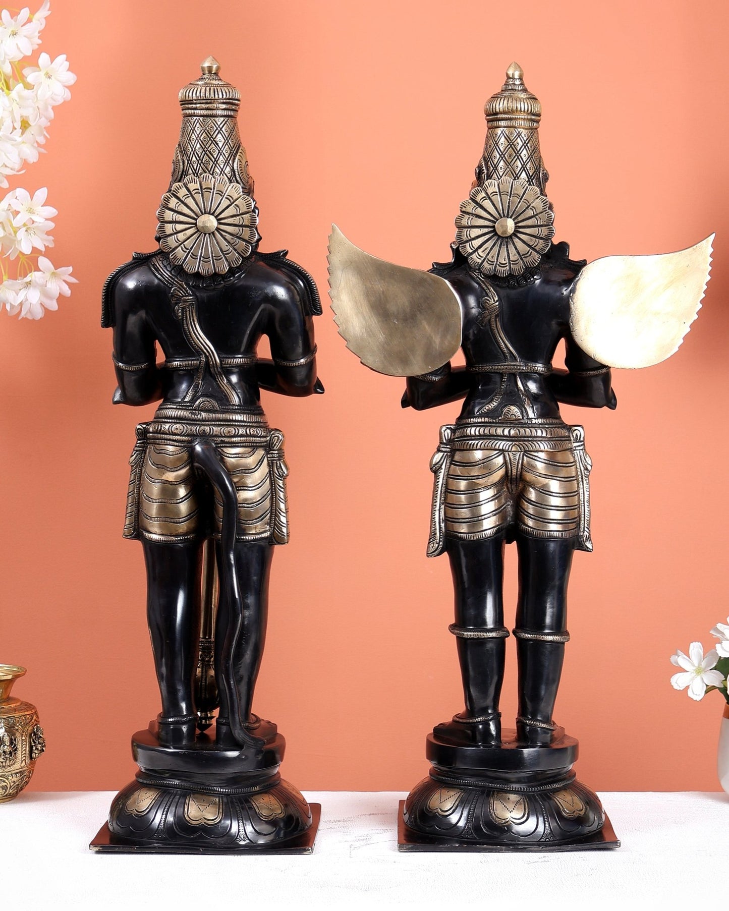 Black Finish Chola Inspired Brass Hanuman & Garuda Statue Pair – Divine Standing Sculptures (24 Inches) - Budhshiv.com