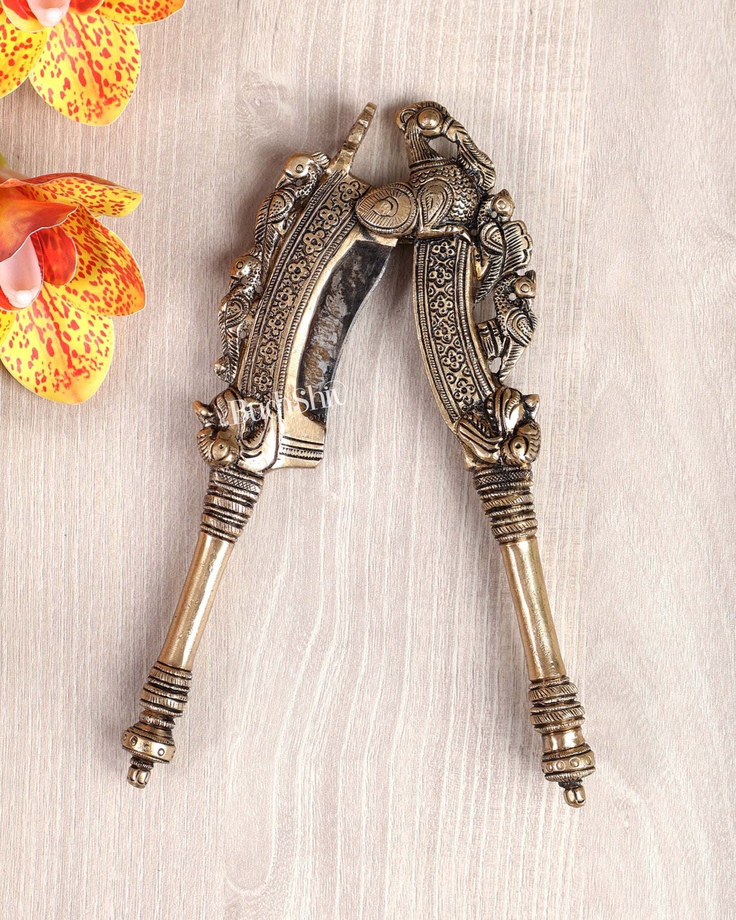Brass Annam Pakshi Nut Cutter with Peacock Motifs – Traditional Collectible Craft Piece (7.6 Inches) - Budhshiv.com
