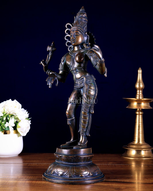 Brass Ardhanarishwara Sculpture – 16.5 inch bronze finish - Budhshiv.com