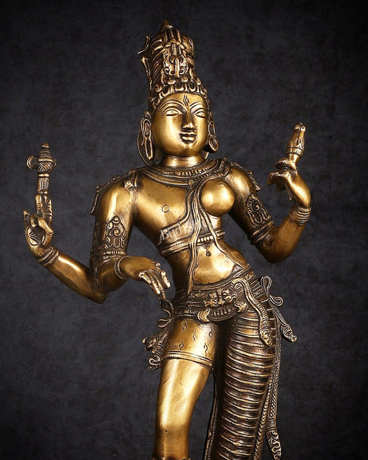 Brass Ardhanarishwara statue 23" - Budhshiv.com