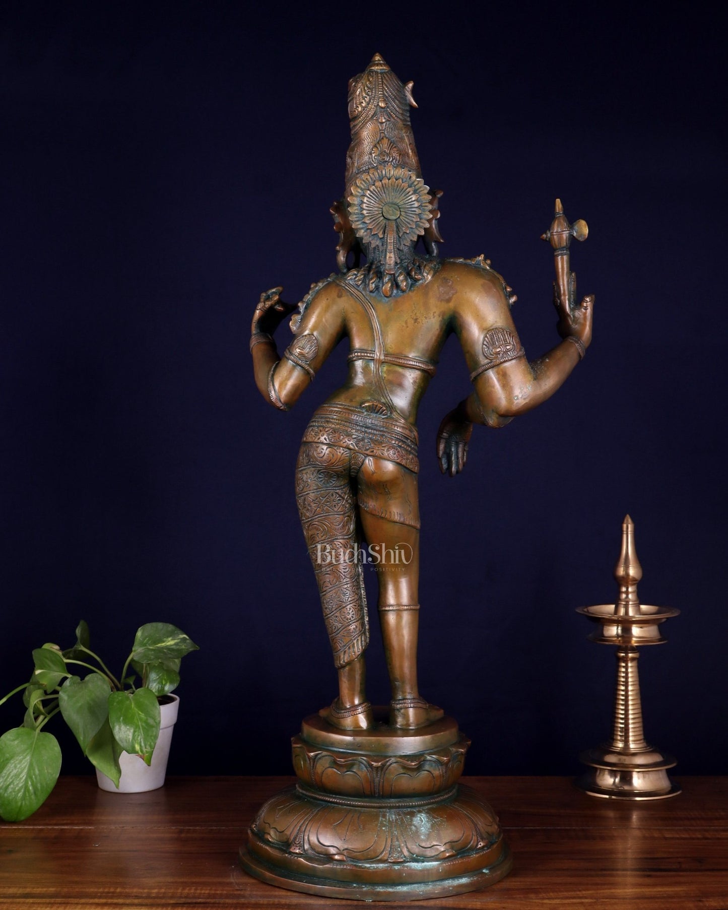 Brass Ardhanarishwara Statue – 27” chola bronze tone - Budhshiv.com
