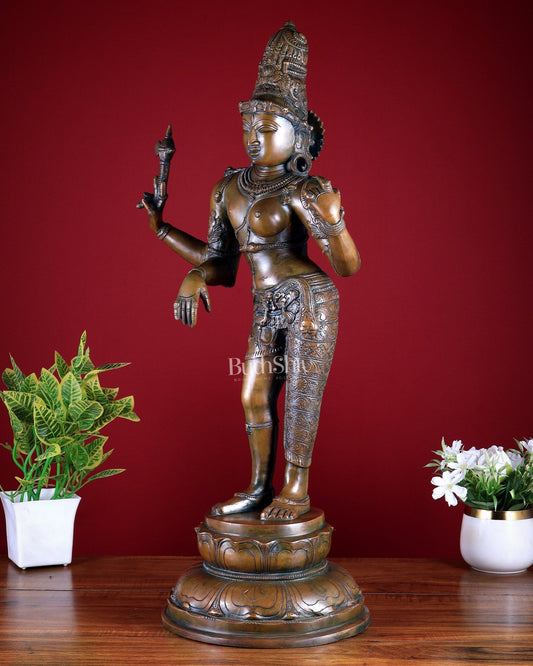 Brass Ardhanarishwara Statue – 27” Shiv parvati as one - Budhshiv.com
