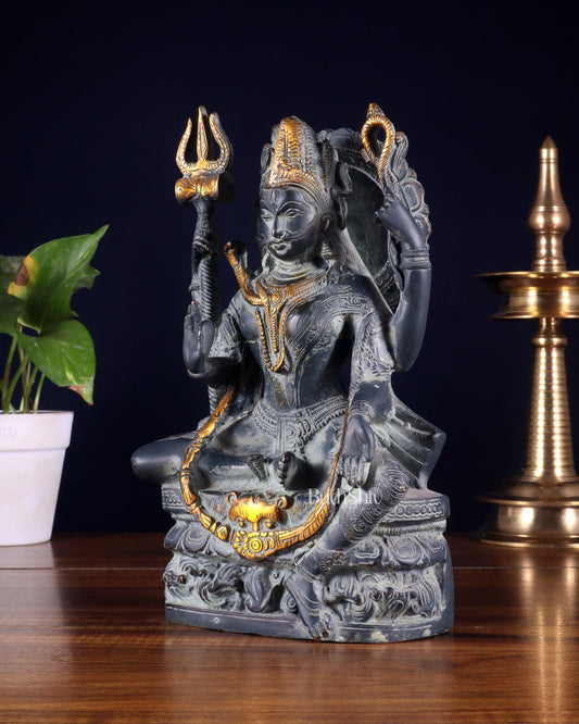 Brass Ardhanarishwara Statue 9.5 inch Sand finish - Budhshiv.com