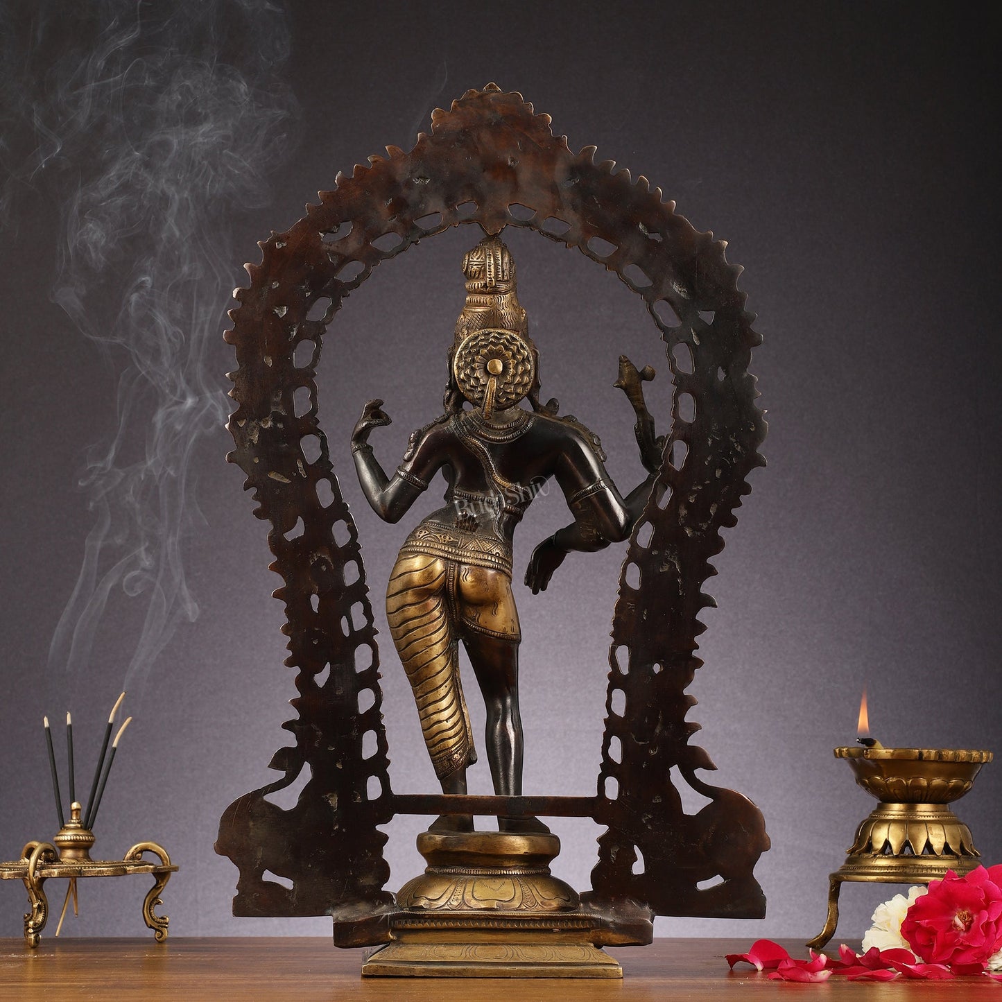 Brass Ardhanarishwara Statue with Prabhavali | Half Shiva Half Parvati | 18" - Budhshiv.com