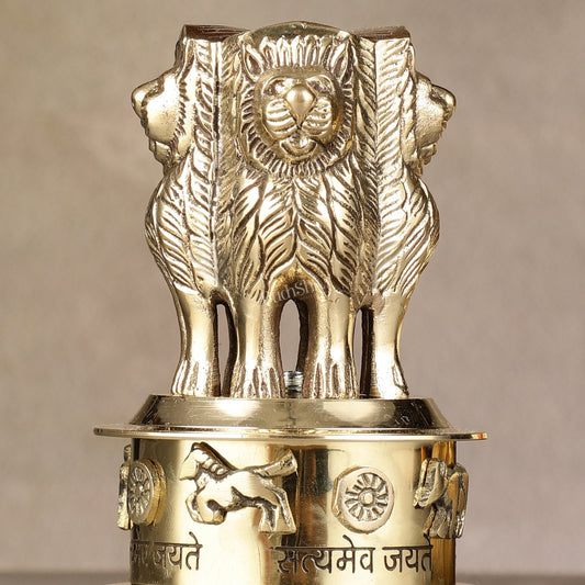 Brass Ashoka Lion Stambh Momento 6" - Budhshiv.com