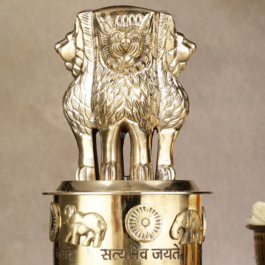 Brass Ashoka Lion Stambh Momento 7" - Budhshiv.com