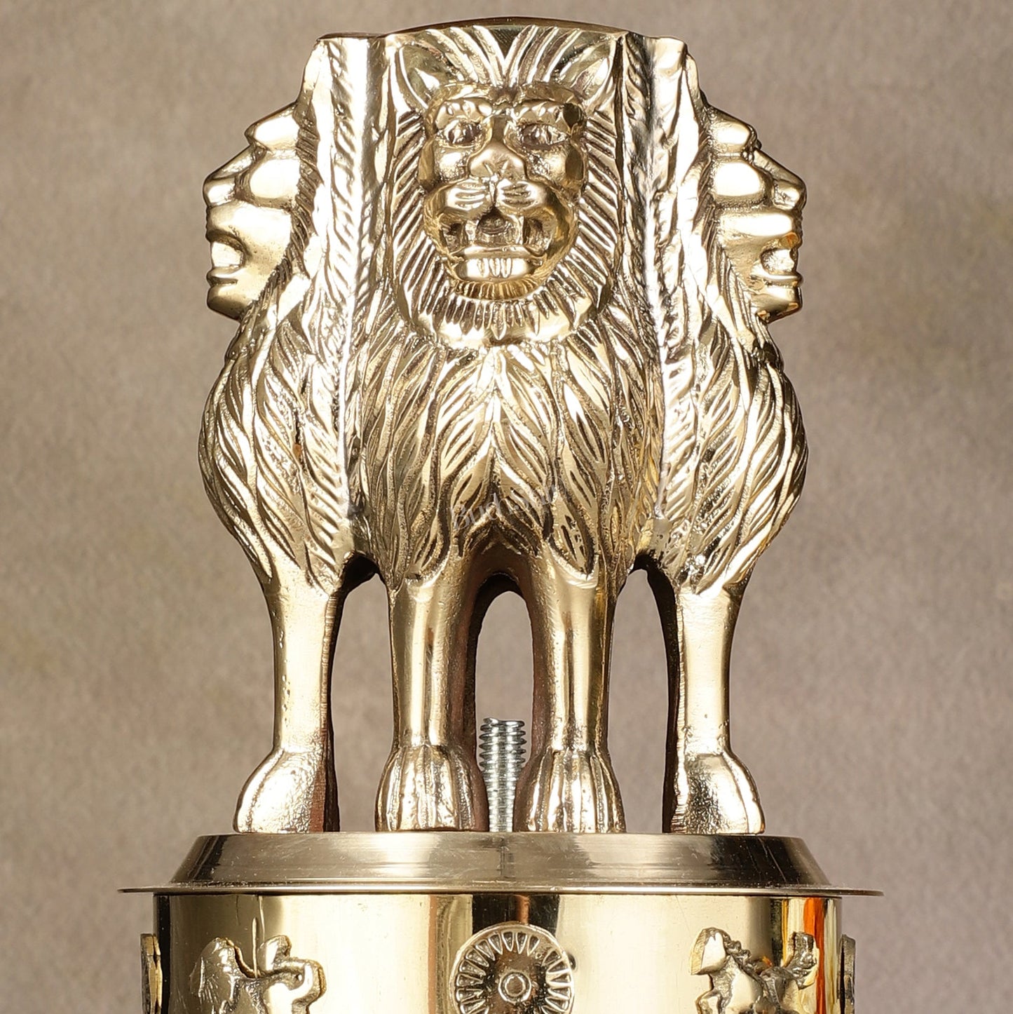 Brass Ashoka Lion Stambh Momento 8" - Budhshiv.com