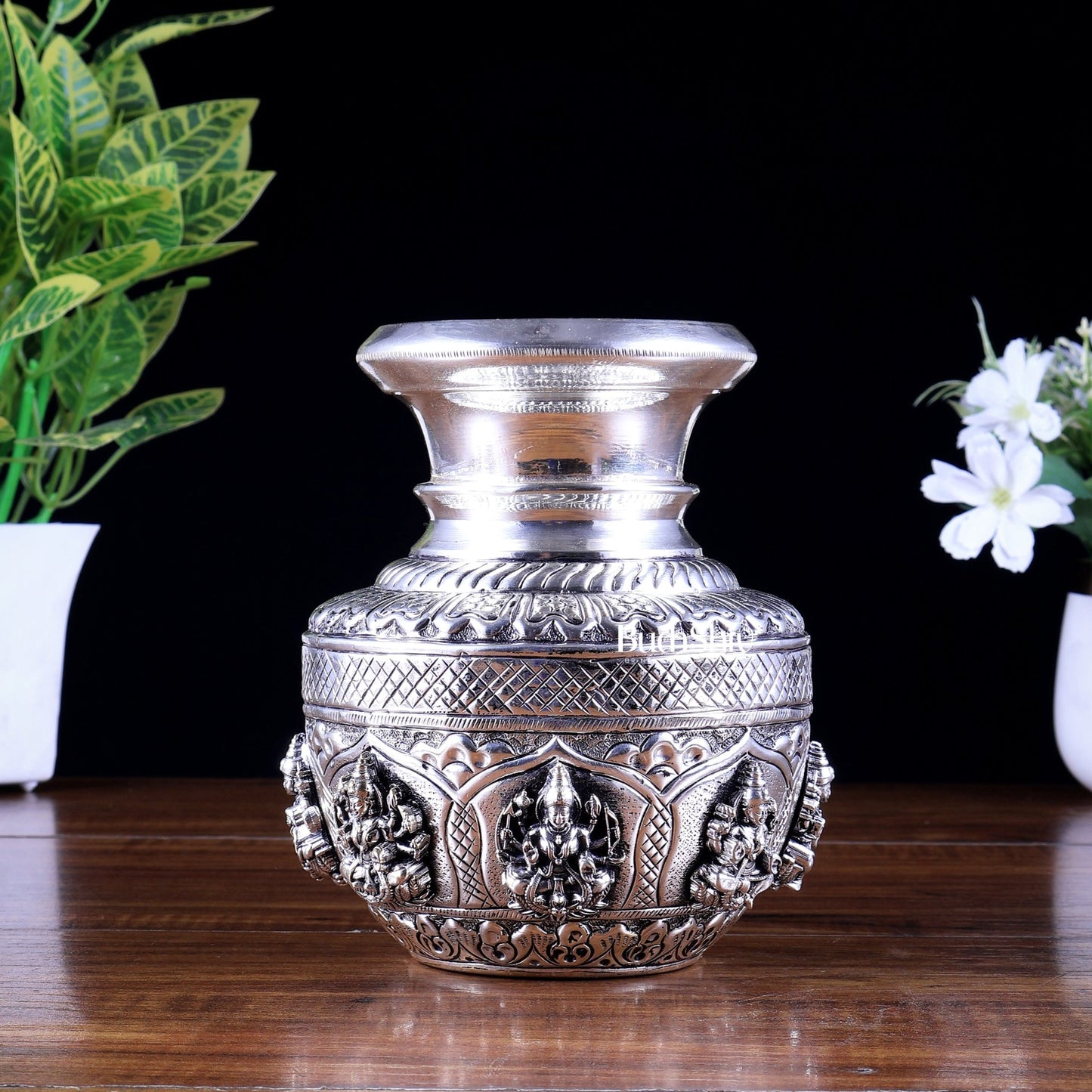 Brass Ashtalakshmi Kalash | 3D silver plated - Budhshiv.com