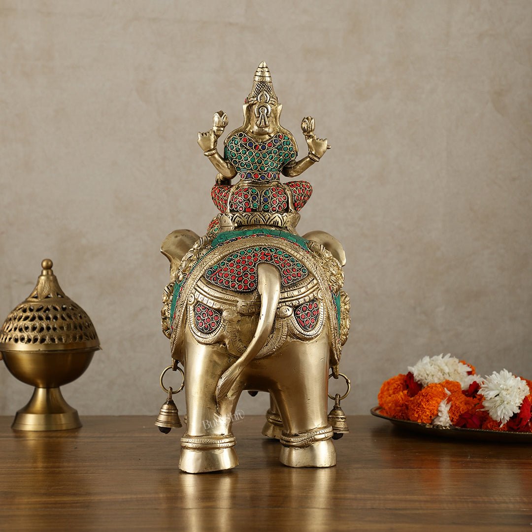 Brass Ashtalakshmi on Large Elephant - 15" | Stonework - Budhshiv.com