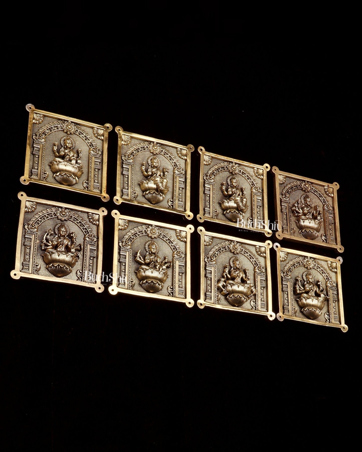 Brass Ashtalakshmi Superfine Intricate Wall Hangings Set – 4x4 Inch Each – Lightweight - Budhshiv.com