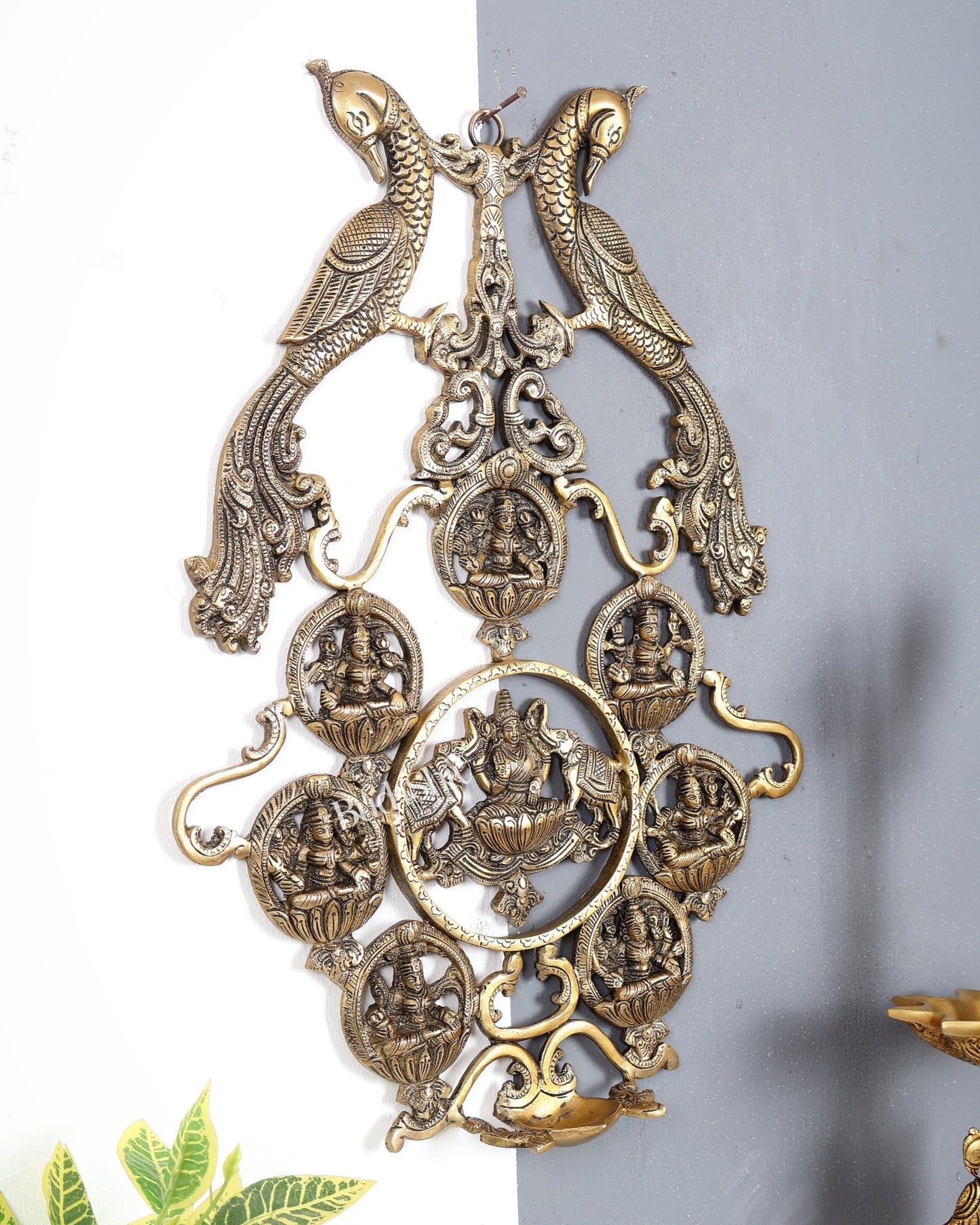 Brass Ashtalakshmi Wall Hanging with Diya – Handcrafted Auspicious Temple Wall Décor 18.5 inch - Budhshiv.com