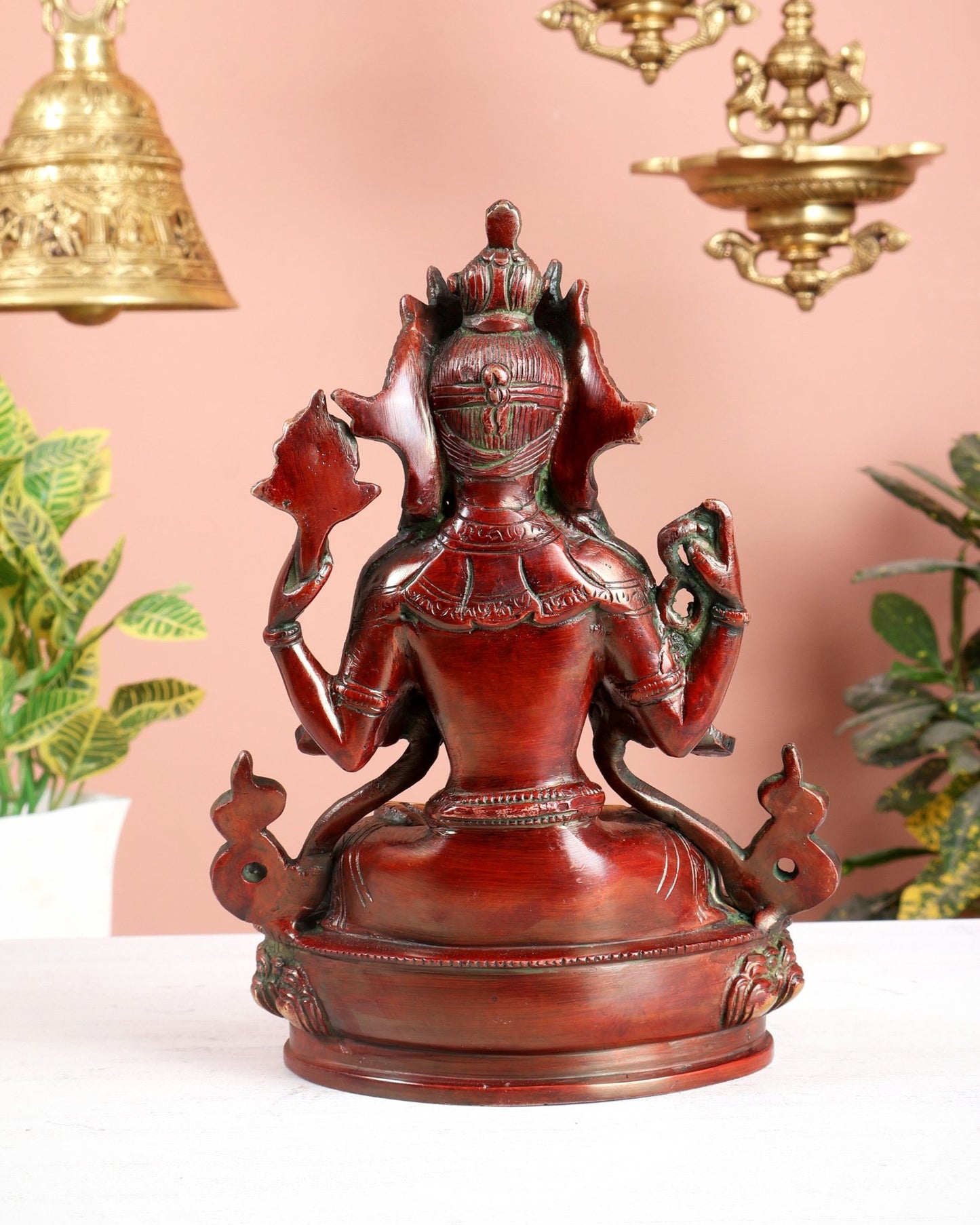 Brass Avalokiteshvara Tibetan Buddha Statue – 4 Armed Chenrezig Copper Tone Bodhisattva 20" - Budhshiv.com