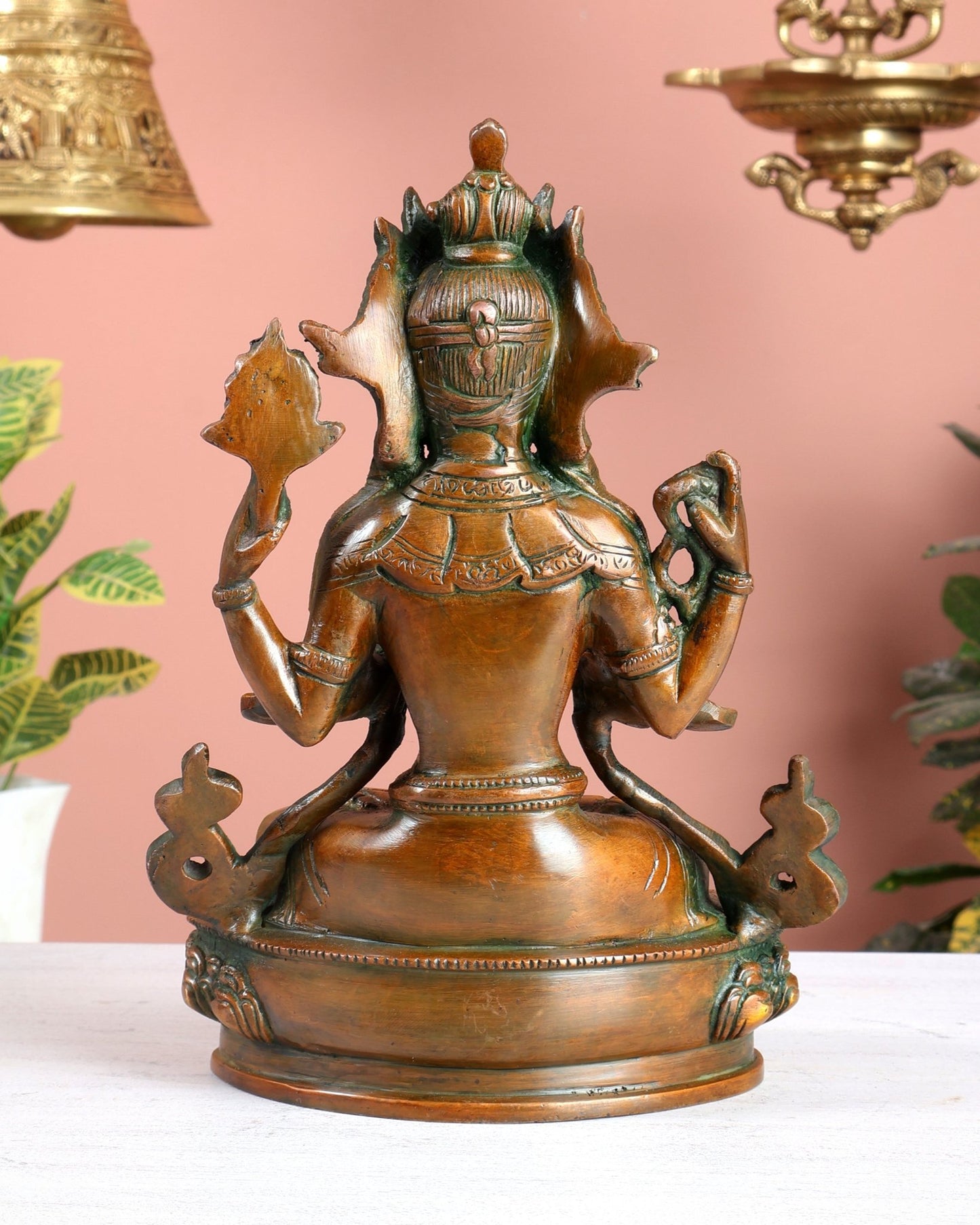 Brass Avalokiteshvara Tibetan Buddha Statue – 4 Armed Chenrezig Dual Tone Bodhisattva 20" - Budhshiv.com