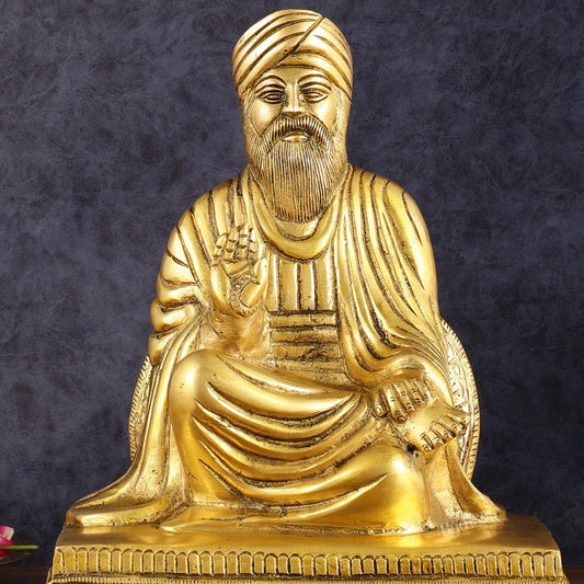 Brass Baba Guru Nanak Dev Ji Statue - Sacred Sikh Religious Sculpture 11 inch - Budhshiv.com
