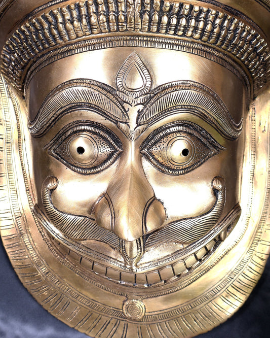 Brass Bhairava Face Mask Wall Hanging β Handcrafted Divine Guardian Artefact 12 inch - Budhshiv.com