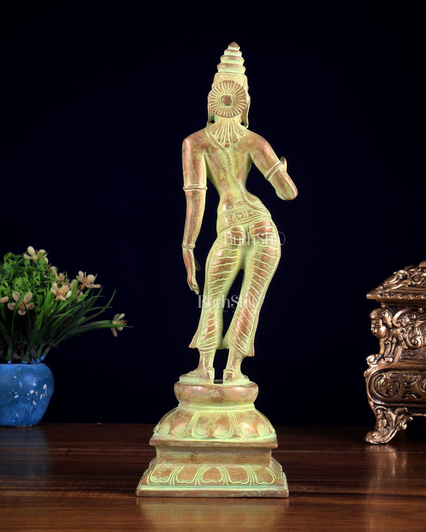 Brass Bhoga shakti Devi Uma Parvati Idol | 10 Inch Green Sand finish - Budhshiv.com