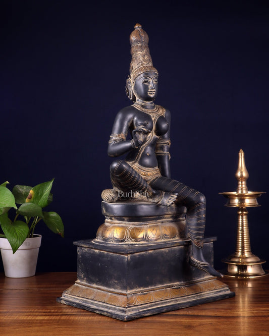 Brass Bhoga Shakti Seated Parvati Uma Devi Sculpture | Height: 20.5 inch - Budhshiv.com
