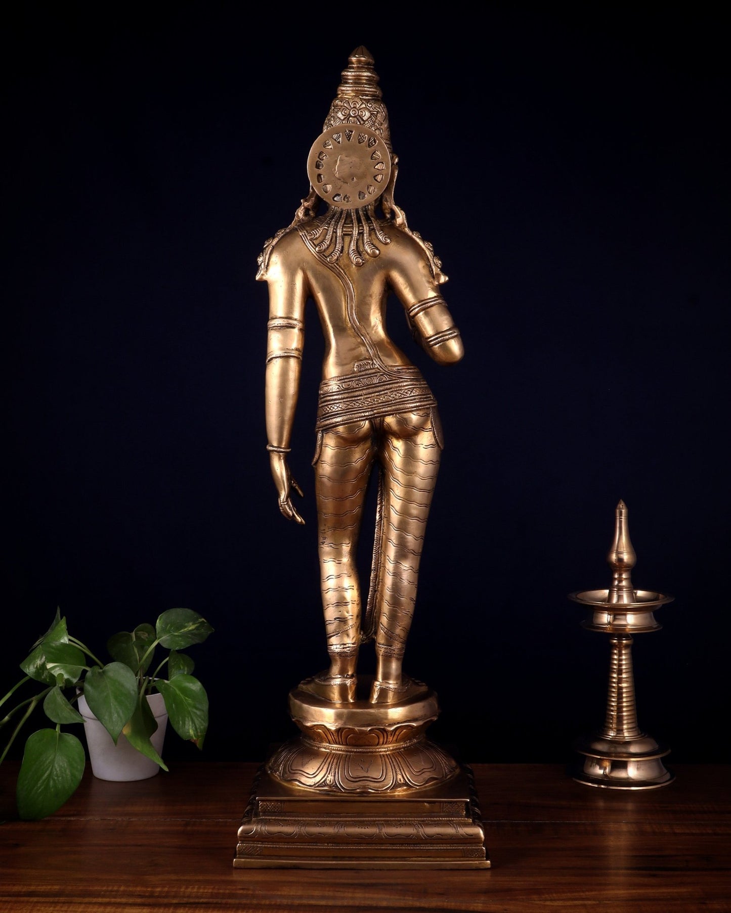 Brass Bhoga Shakti Uma Parvati Standing Sculpture – 27" Height - Budhshiv.com