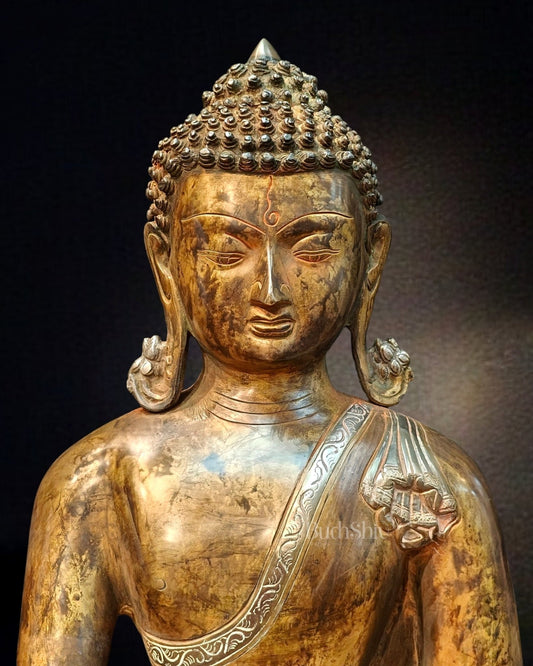 Brass Bhumisparsha Buddha in Nirvana | Super Antique Tone | 21" Height | 16 kg" - Budhshiv.com