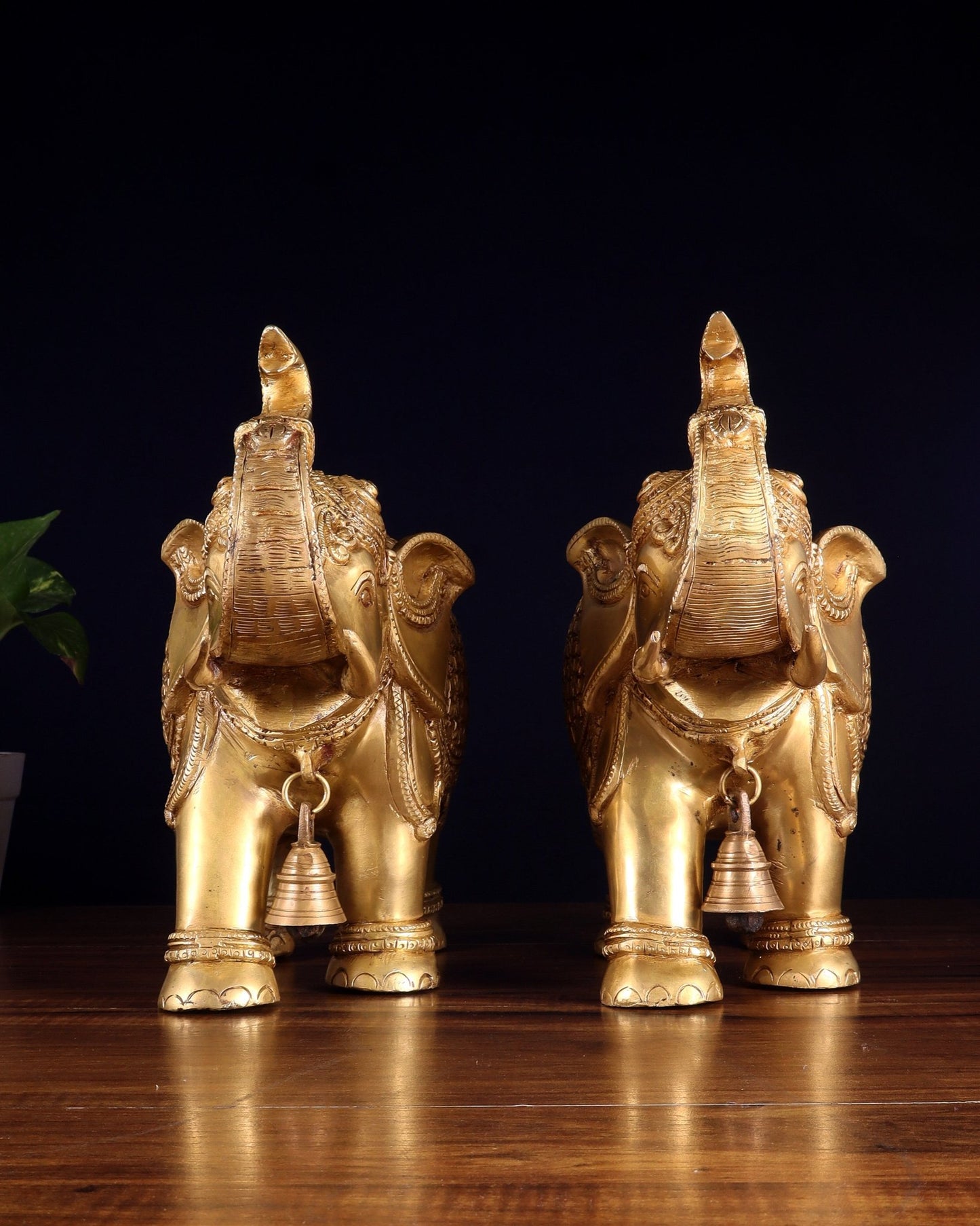 Brass big Elephants pair with trunk up statues 11" - Budhshiv.com